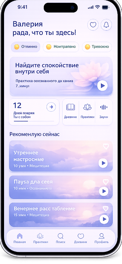 Экран приложения закрытого клуба с программой и практиками